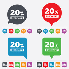 20 percent discount sign icon. Sale symbol.