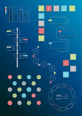 Collection of lined infographics elements.