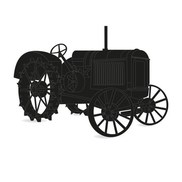 The silhouette of the old tractor vector