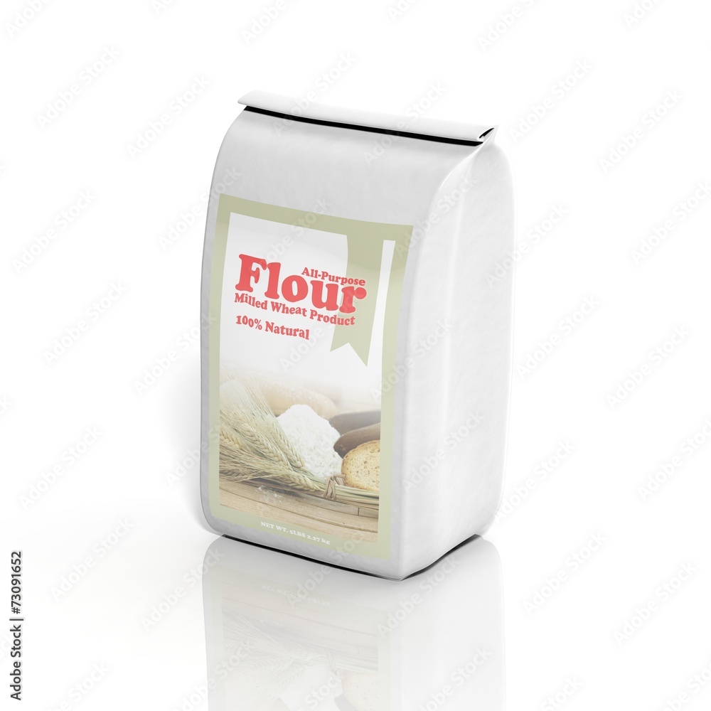 Sticker 3D All-Purpose Flour sack isolated on white