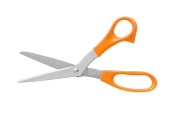 Office Scissors Orange Color Handle isolated on white background