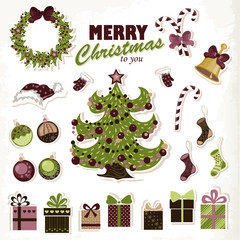 Set of Christmas stickers. Vector illustration