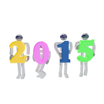3d render of four robots greeting the new year 