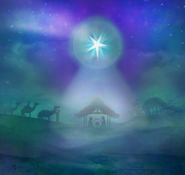 Biblical scene - birth of Jesus in Bethlehem.