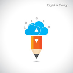 Creative pencil and cloud symbol. Flat design style and digital