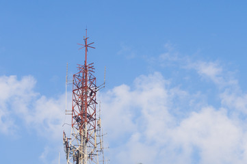Antenna of communication tower and blue sky background