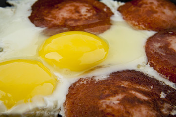 fried eggs with sausage