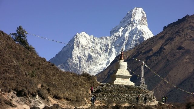 Stupa (buddism) on the Ama Dablam background. Nepal.