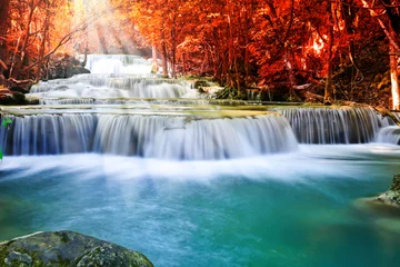Photo sur Aluminium Cascades Belle cascade dans la forêt d& 39 automne
