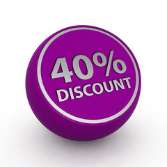 Discount forty percent circular icon on white background
