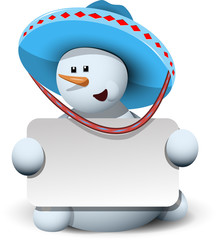 snowman in a sombrero with white background