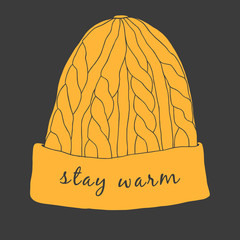 Cozy winter hat. Hand drawn illustration of knitted hat