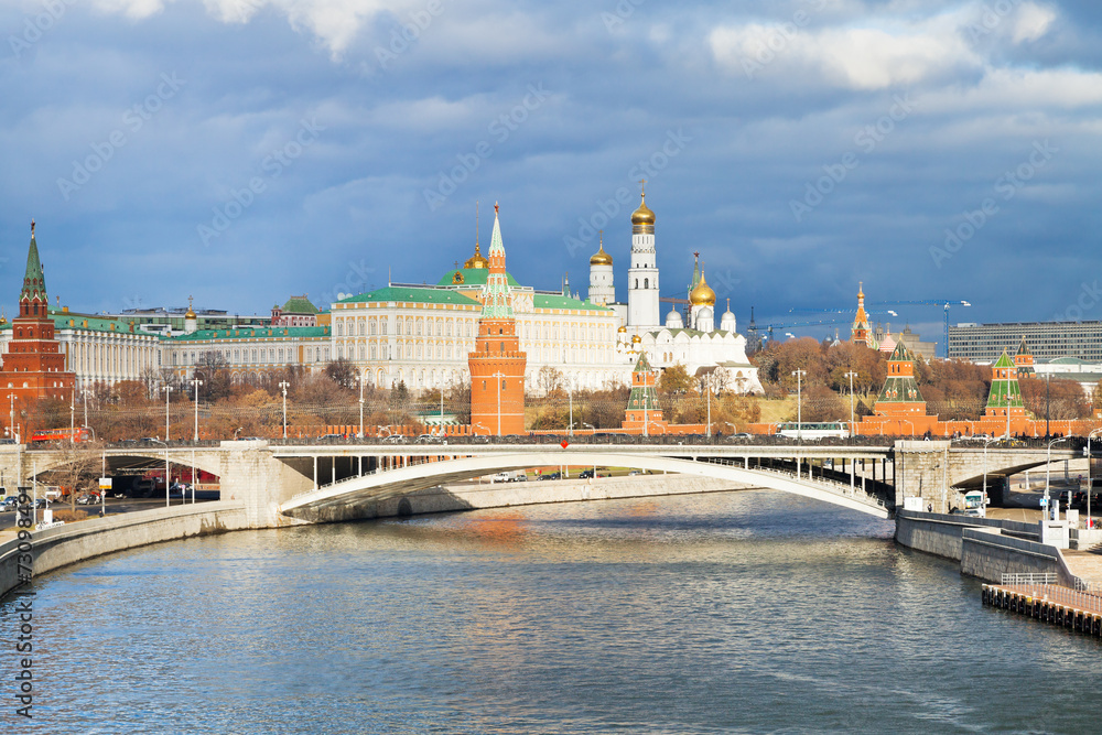 Canvas Prints sunlight illuminated Moscow Kremlin in autumn