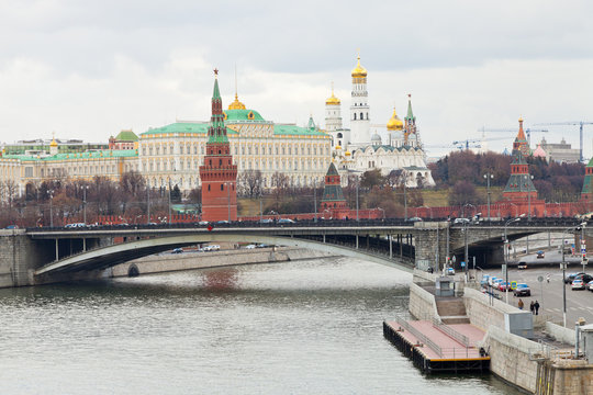 Bridge on River and Kremlin in Moscow in autumn