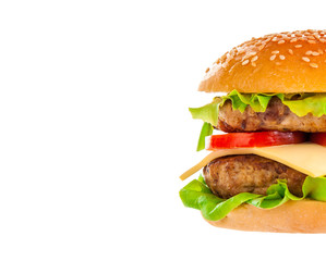 Big hamburger on white background