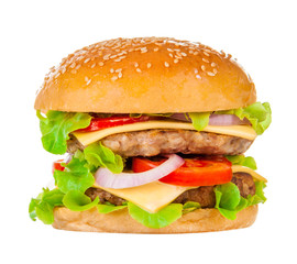Big hamburger on white background