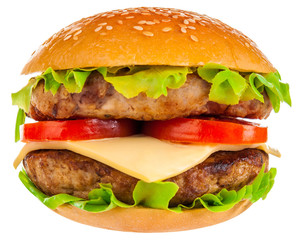 Big hamburger on white background