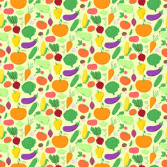 Vegetables seamless pattern, vector background with great