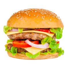 Big hamburger on white background