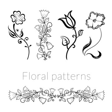 Collection Vector Stylish Black White Flowers
