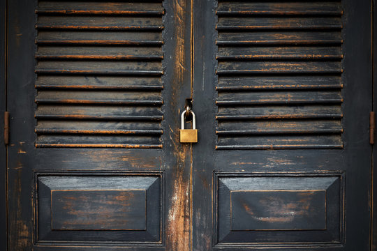 Close Up Black Door With Key Lock