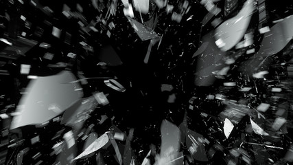 Destructed or Shattered glass with motion blur on black