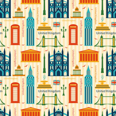 Obraz premium Seamless pattern with landmarks of United Kingdom