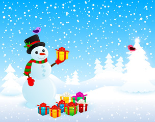 christmas background with snowman
