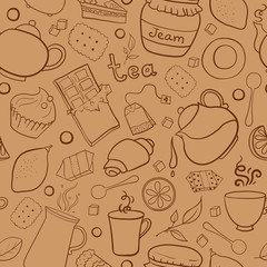 Tea and sweets vector seamless pattern