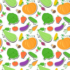 Vegetables seamless pattern, vector background with great