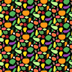 Vegetables seamless pattern, vector background with great