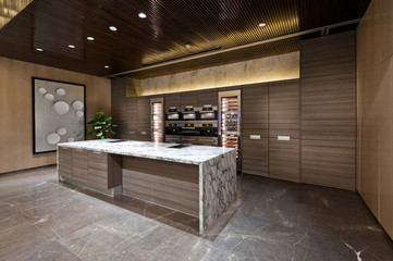 Kitchen area with marble floor