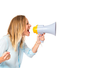 Girl shouting over isolated white background