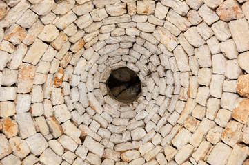 Interior view of the only original roof of a trullo in Alberobel