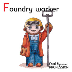 Alphabet professions Owl Letter F - Foundry worker Vector
