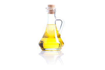 sunflower oil in a pot isolated on white background with reflect