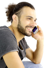 portrait of cool handsome italian man on the phone