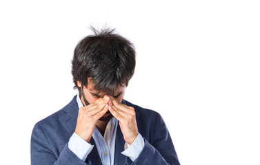 frustrated man over isolated white background