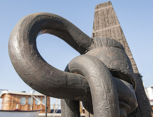 Naklejka premium Closeup of old marine shackle