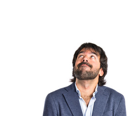 Obraz premium Businessman thinking over isolated white background