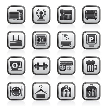 Hotel Amenities Services Icons - vector icon set