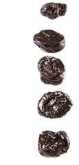 Dried plum or prune over white background