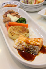 Teriyaki salmon steak with grill kurobuta
