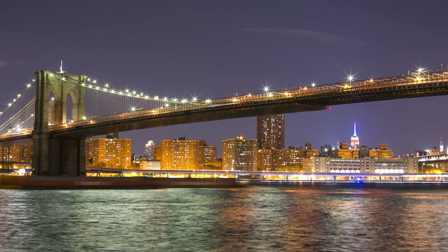 night brooklyn bridge manhattan view 4k time lpase from new york