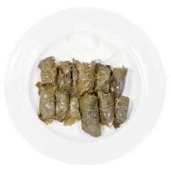 portion armenian dolma from grape leaves and mince