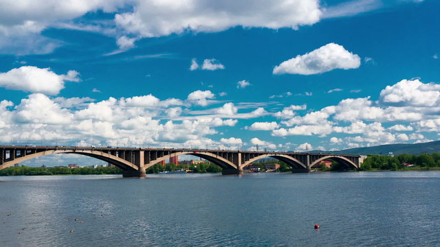 bridge over the yenisey river, timelapse