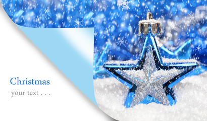 Merry Christmas card with blue Christmas decoration