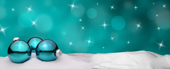 Fotobehang Christmas background - Christmas Ornament turquoise - Snow © artefacti