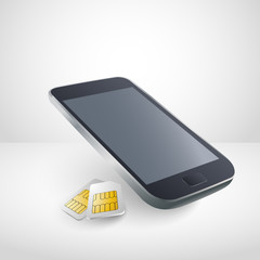 Realistic mobile phone with sim cards