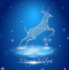 goat in winter landscape with inscription Merry Christmas